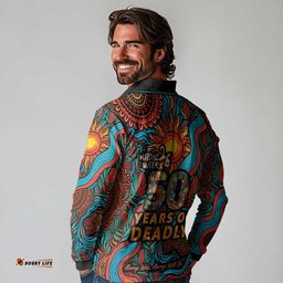 NAIDOC Week 26 Long Sleeve Polo Shirt 50 Years of Deadly Aboriginal Motif LT03