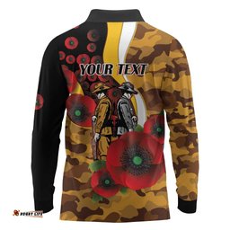 Hawthorn Hawks ANZAC Personalised Long Sleeve Polo Shirt Lest We Forget Poppy Camo LT9