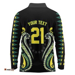Custom Rugby Cook Islands Avaiki Long Sleeve Polo Shirt Black Kuki Airani Tribal Maori Inspired LT9