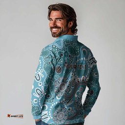 Personalised NAIDOC Week 50 Years Deadly Always Long Sleeve Polo Shirt Teal Aboriginal Artwork Dot Painting LT9