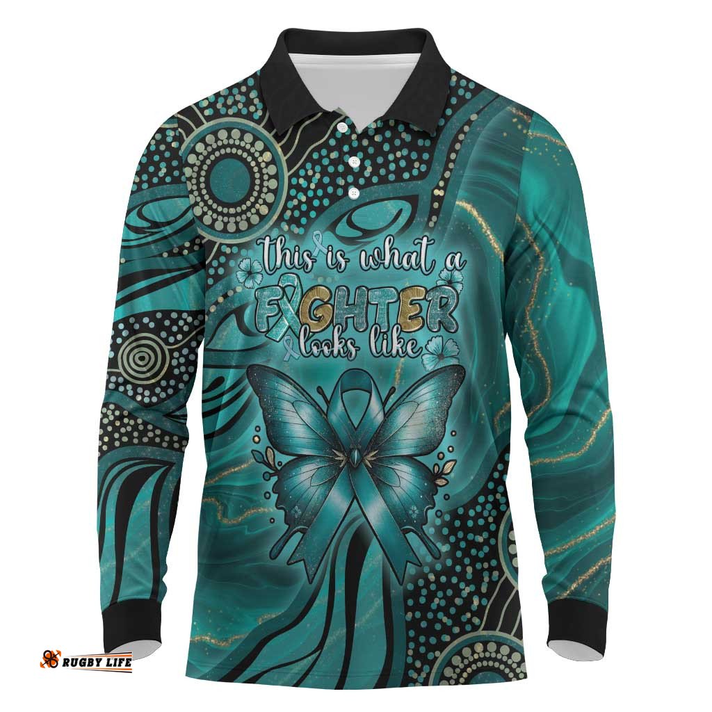 Personalised Ovarian Cancer Awareness Long Sleeve Polo Shirt This Is What A Fighter Looks Like DT05