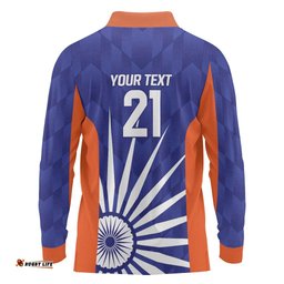 India Cricket Custom Long Sleeve Polo Shirt Ashoka Chakra with Flag Style LT9