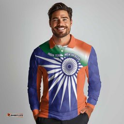 India Cricket Custom Long Sleeve Polo Shirt Ashoka Chakra with Flag Style LT9