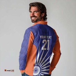 India Cricket Custom Long Sleeve Polo Shirt Ashoka Chakra with Flag Style LT9