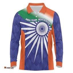 India Cricket Custom Long Sleeve Polo Shirt Ashoka Chakra with Flag Style LT9