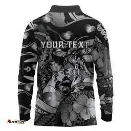 Personalised Maori Romantic Valentine Long Sleeve Polo Shirt The Hongi Kiss Black Galaxy DT05
