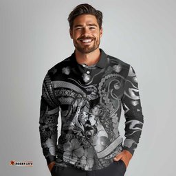 Personalised Maori Romantic Valentine Long Sleeve Polo Shirt The Hongi Kiss Black Galaxy DT05
