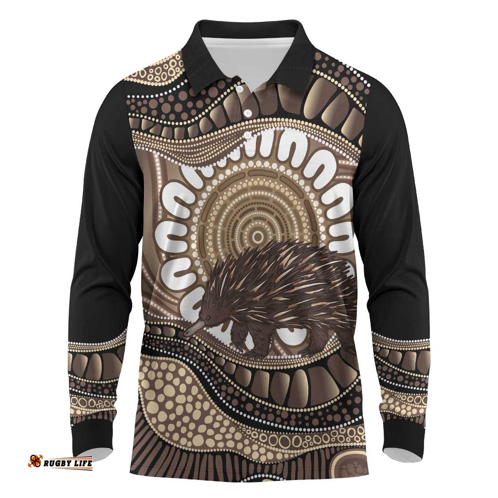 Indigenous Echidna Australia Long Sleeve Polo Shirt Australian Aboriginal Art Proud LT14
