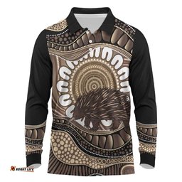 Indigenous Echidna Australia Long Sleeve Polo Shirt Australian Aboriginal Art Proud LT14