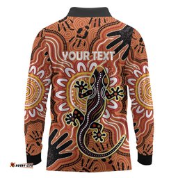 Personalised Australia Lizard NAIDOC Week 2026 Long Sleeve Polo Shirt 50 Years of Deadly Aboriginal Art LT14