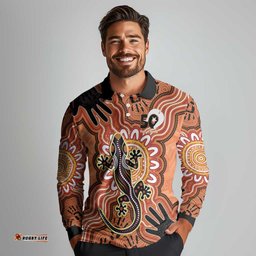 Personalised Australia Lizard NAIDOC Week 2026 Long Sleeve Polo Shirt 50 Years of Deadly Aboriginal Art LT14