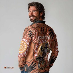 Personalised Australia Lizard NAIDOC Week 2026 Long Sleeve Polo Shirt 50 Years of Deadly Aboriginal Art LT14