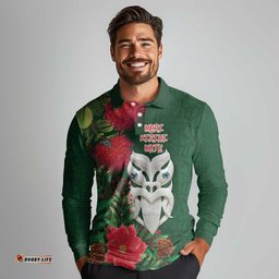 Maori Wheku Meri Kirihimete Personalised Long Sleeve Polo Shirt All Green Indigenous Maori Motif LT9