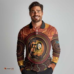 NAIDOC Week 2026 Personalised Long Sleeve Polo Shirt 50 Years of Deadly Lizard Kangaroo Aboriginal Art LT14