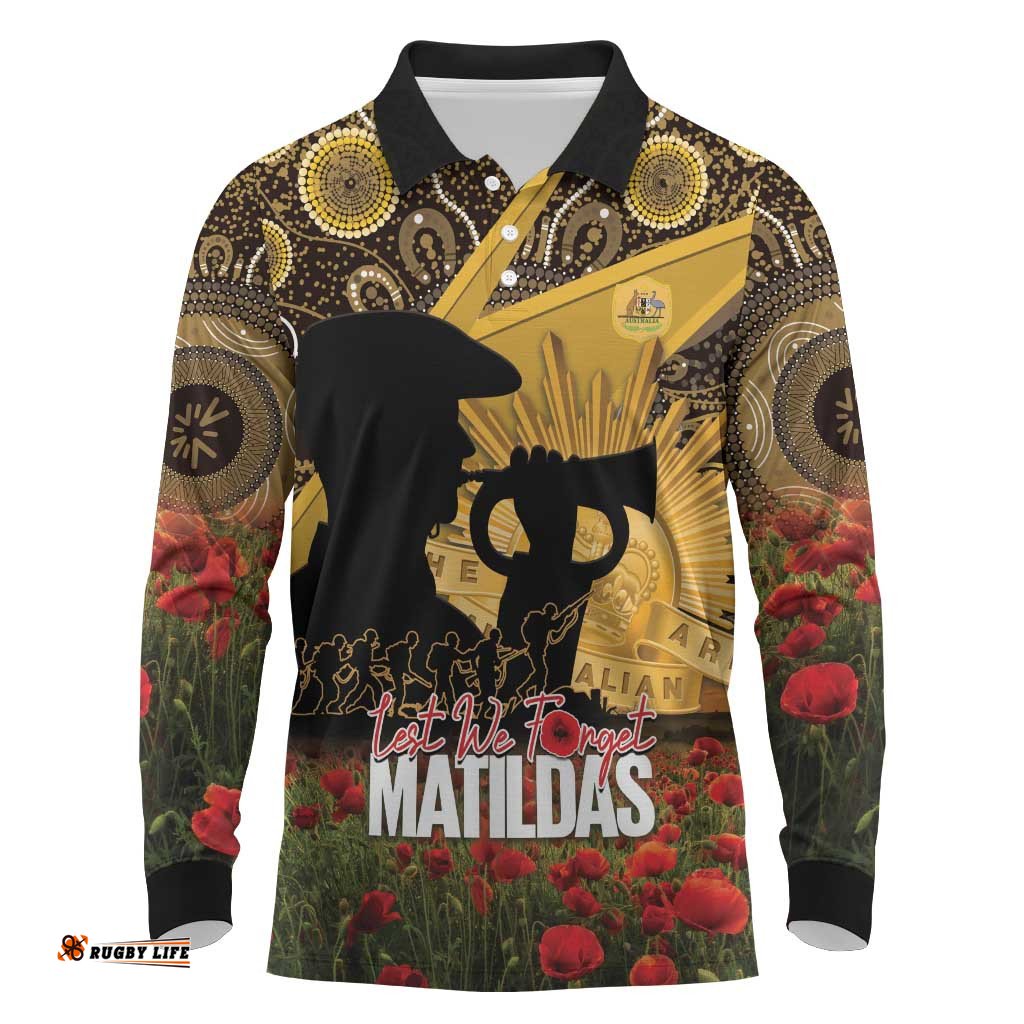 Personalised Australia Matildas ANZAC Day Long Sleeve Polo Shirt Last Post Poppy Lest We Forget LT14