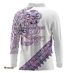 Mawhero Paua shell Kowhaiwhai Taniko Personalised Long Sleeve Polo Shirt Taniwha Maori Tribal Style LT9