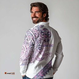 Mawhero Paua shell Kowhaiwhai Taniko Personalised Long Sleeve Polo Shirt Taniwha Maori Tribal Style LT9