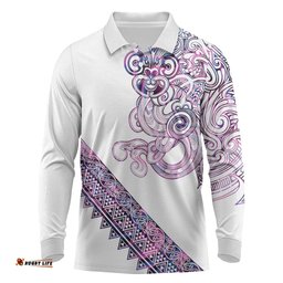 Mawhero Paua shell Kowhaiwhai Taniko Personalised Long Sleeve Polo Shirt Taniwha Maori Tribal Style LT9