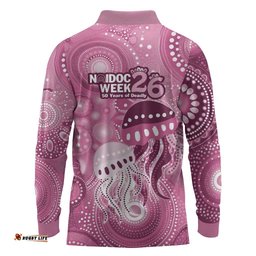 NAIDOC Deadly 50 Years Long Sleeve Polo Shirt Jellyfish Aboriginal Culture Inspired Pink LT9