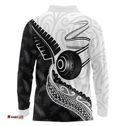 Personalised Aotearoa Lawn Bowls Long Sleeve Polo Shirt Maori and Silver Fern Half Style LT03