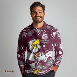 Manly Warringah Sea Eagles Long Sleeve Polo Shirt Aboriginal Dot Pattern - Rugby Mascot Heritage Pride TS04