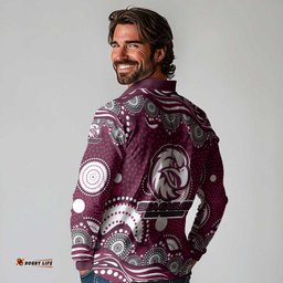 Manly Warringah Sea Eagles Long Sleeve Polo Shirt Aboriginal Dot Pattern - Rugby Mascot Heritage Pride TS04