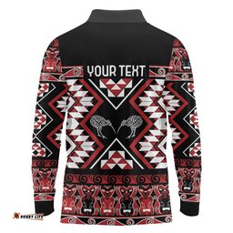 Personalised Taniko Motifs Aotearoa Long Sleeve Polo Shirt Waitangi Kowhaiwhai Kiwi LT7