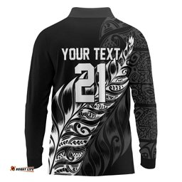 New Zealand Lawn Bowls Custom Long Sleeve Polo Shirt Black Maori Warrior Tribal Silver Fern LT9