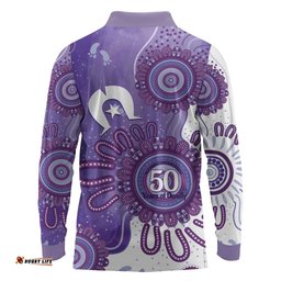 NAIDOC Week 2026 Long Sleeve Polo Shirt 50 Years Deadly Dhari Purple Aboriginal Art LT14