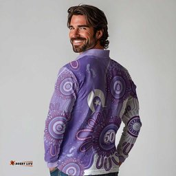 NAIDOC Week 2026 Long Sleeve Polo Shirt 50 Years Deadly Dhari Purple Aboriginal Art LT14