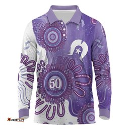NAIDOC Week 2026 Long Sleeve Polo Shirt 50 Years Deadly Dhari Purple Aboriginal Art LT14