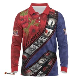 Personalised ANZAC Spirit 1915-2026 Filmstrip Tribute Long Sleeve Polo Shirt Lest We Forget 25 April LT9