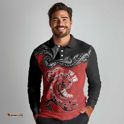 Personalised Aotearoa Toitu Te Tiriti Long Sleeve Polo Shirt Taniwha Tribal Motifs LT03