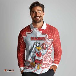 Custom Swans Football Long Sleeve Polo Shirt Aboriginal Dot Art Pattern DT05