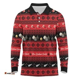 New Zealand Darts Christmas Long Sleeve Polo Shirt Merry Xmas Aotearoa Maori Red LT14