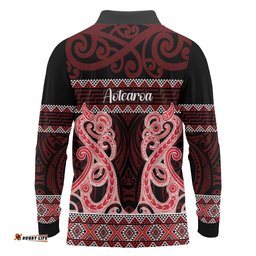 Kia Ora New Zealand Long Sleeve Polo Shirt Maori Language Week Whero Taniko Motif LT14