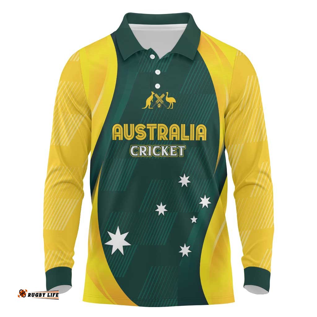 Australia Cricket Custom Long Sleeve Polo Shirt GO Aussie - Modern Motif LT7