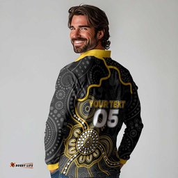 Custom Richmond Football Long Sleeve Polo Shirt Aboriginal Dot Art Pattern DT05