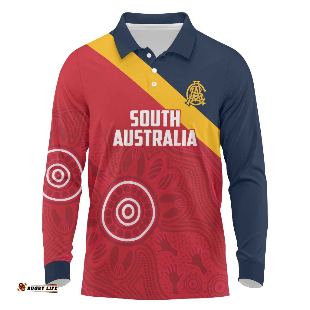 Custom South Australia Cricket Long Sleeve Polo Shirt Go Champions - Aboriginal Art LT14