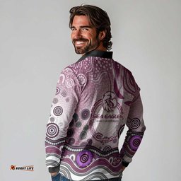 Manly Warringah Sea Eagles Rugby Long Sleeve Polo Shirt Australian Aboriginal Dot Painting Style TS04