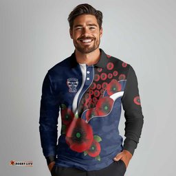 Geelong Cats ANZAC Personalised Long Sleeve Polo Shirt Lest We Forget Poppy Camo LT9