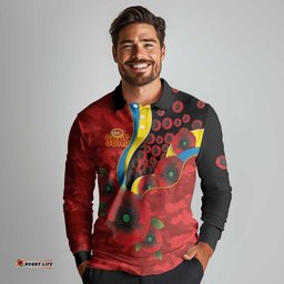 Gold Suns ANZAC Personalised Long Sleeve Polo Shirt Lest We Forget Poppy Camo LT9
