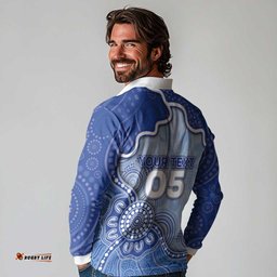 Custom Roos Football Long Sleeve Polo Shirt Aboriginal Dot Art Pattern DT05