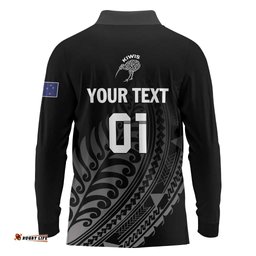 Custom New Zealand Cricket Long Sleeve Polo Shirt Maori Kiwi Black Fern LT01