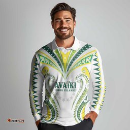 Custom Rugby Cook Islands Avaiki Long Sleeve Polo Shirt White Kuki Airani Tribal Maori Inspired LT9