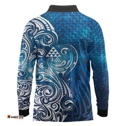 Matariki Galaxy Long Sleeve Polo Shirt Maori Taniko Pattern LT9