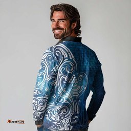 Matariki Galaxy Long Sleeve Polo Shirt Maori Taniko Pattern LT9