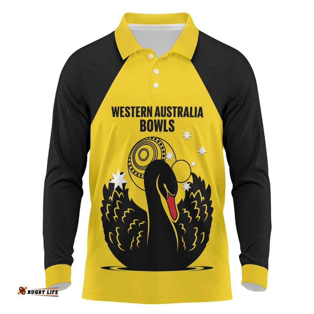 Custom Western Australia Bowls Long Sleeve Polo Shirt Go Champions WA Black Swan LT14