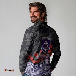 Fremantle Dockers ANZAC Day Long Sleeve Polo Shirt Indigenous Dot Art with Poppy Flower Tribute TS04