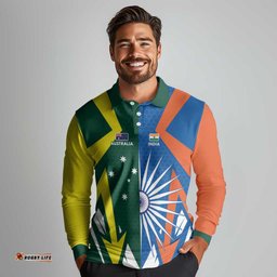 India vs Australia Custom Long Sleeve Polo Shirt Blue vs Gold Cricket Heritage LT9